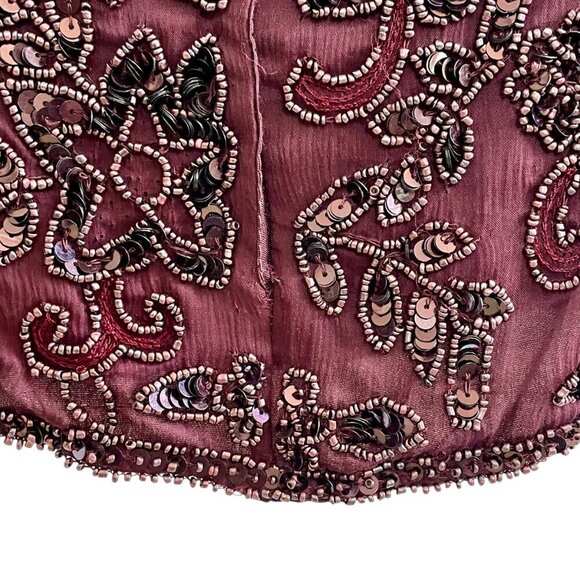 Adrianna Papell Vintage Silk Beaded Top Burgundy Red Petite 10 Short Sleeve Luxe - Picture 9 of 15
